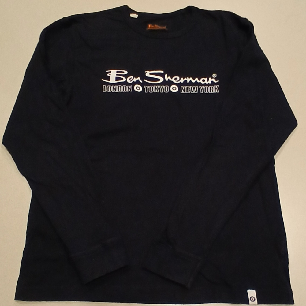 🔥🔥ON SALE Vintage Ben Sherman Navy White Graphic Long Sleeve Pullover Men M